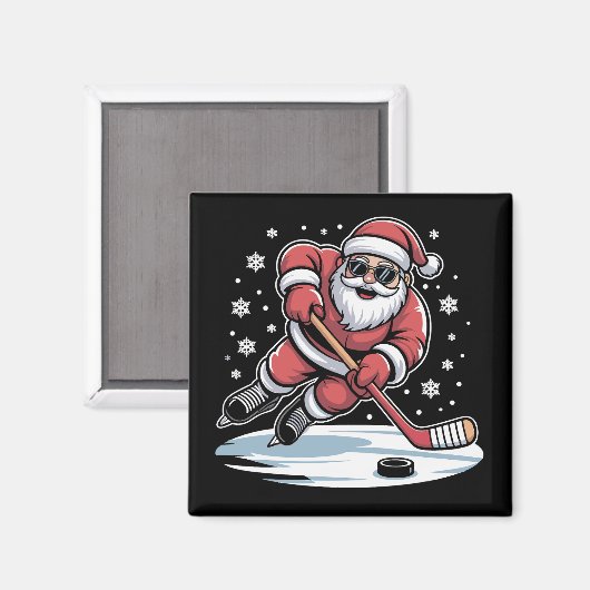 Funny Christmas Santa Playing Ice Hockey Xmas  Magnet (Vorderseite/Rückseite)