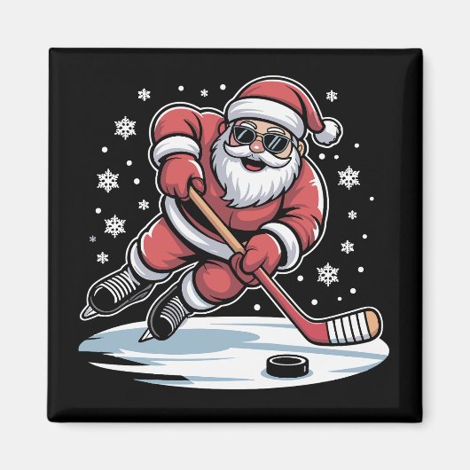 Funny Christmas Santa Playing Ice Hockey Xmas  Magnet (Vorne)