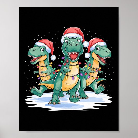 Funny Christmas Santa Reindeer Niedlich Dinosaur S Poster (Vorne)