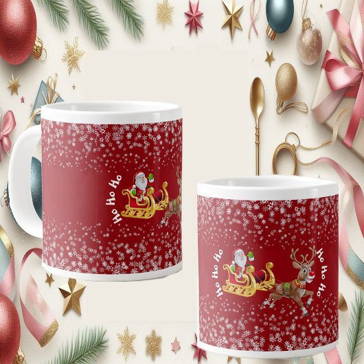 Funny Christmas Santa Reindeer Sleigh Ho-Ho Red Jumbo-Tasse