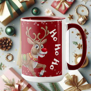 Funny Christmas Santa Reindeer Sleigh Ho-Ho Red Tasse