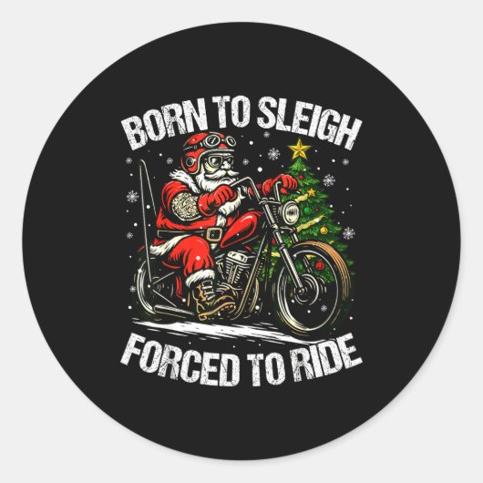 Funny Christmas Santa Riding Motorcycle Bike Biker Runder Aufkleber (Vorderseite)
