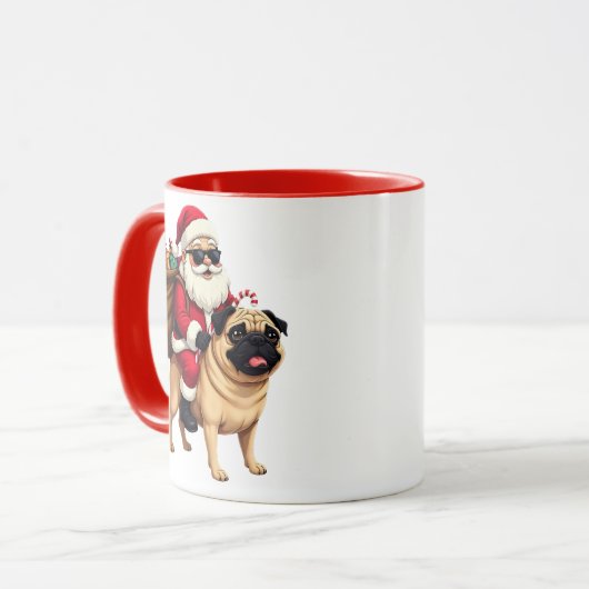 Funny Christmas Santa Riding Pug Tasse (Vorderseite Links)