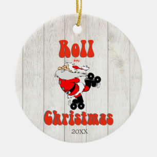 Funny Christmas Santa Roller Skate Keramik Ornament