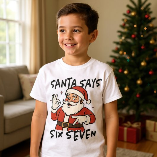 Funny Christmas Santa Says Six Seven 67 Kids T-Shirt