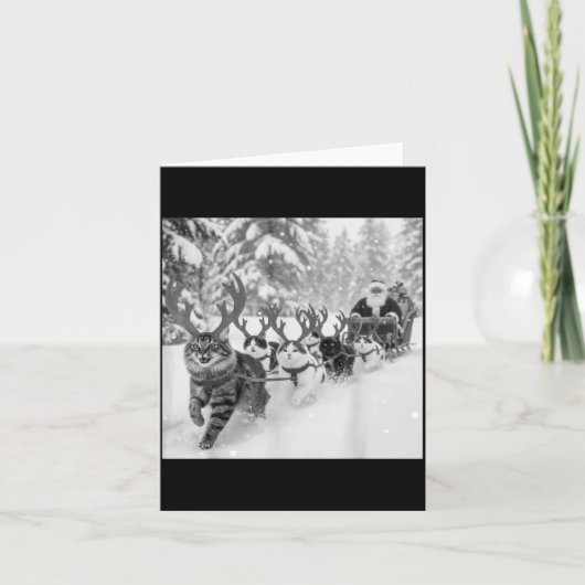 Funny Christmas Santa Sleigh Cats Reindeer Selfie Karte (Vorderseite)