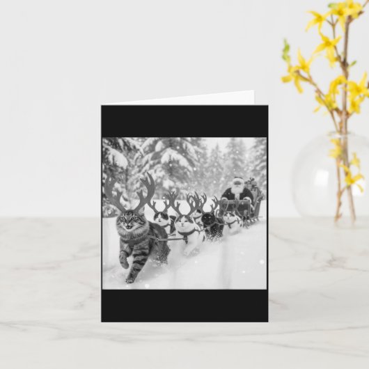 Funny Christmas Santa Sleigh Cats Reindeer Selfie Karte (Gelbe Blume)