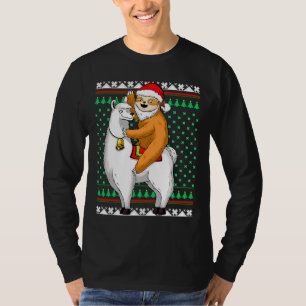 Funny Christmas Santa Sloth Llama Happy T-Shirt