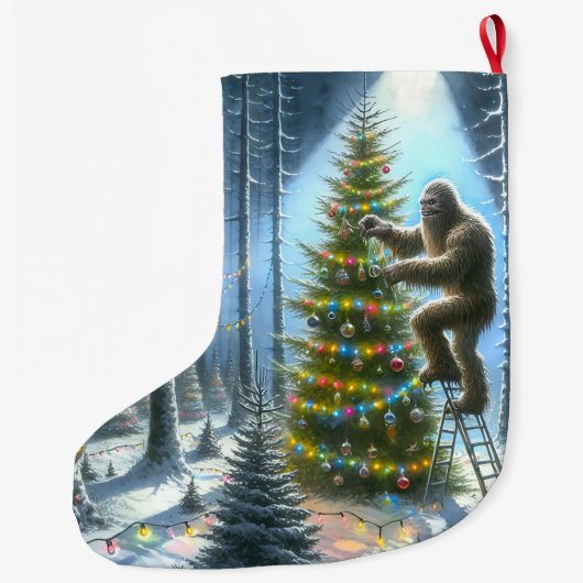 Funny Christmas Sasquatch Personalisiert Großer Weihnachtsstrumpf (Rückseite)