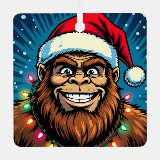 Funny Christmas Sasquatch Personalized Ornament Aus Metall (Vorderseite)