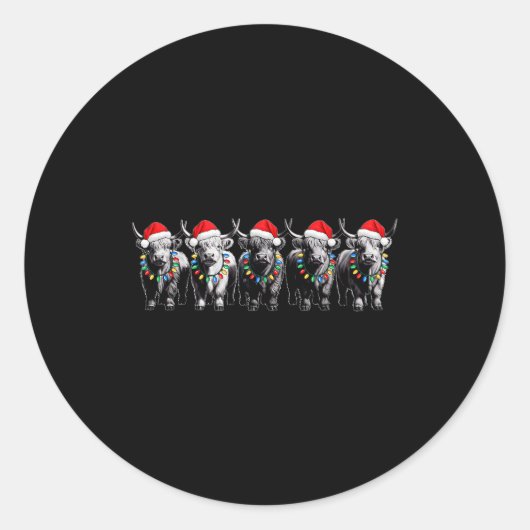 Funny Christmas Scottish Highland Cow Xmas Farm An Runder Aufkleber (Vorderseite)