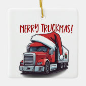 Funny Christmas Semi Transport Truckmas Keramikornament (Vorderseite)