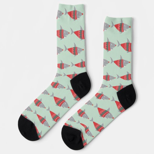 Funny Christmas Shark All-Over-Print Socken (Linkes Detail)
