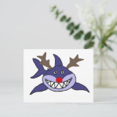 Funny Christmas Shark Reindeer Feiertagspostkarte (Stehend Vorderseite)