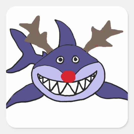 Funny Christmas Shark Reindeer Quadratischer Aufkleber (Vorderseite)