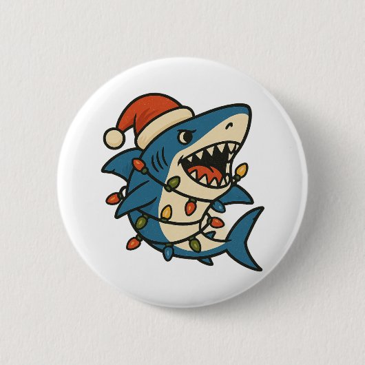 Funny Christmas Shark Santa Hat Button (Vorderseite)