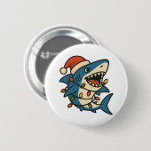 Funny Christmas Shark Santa Hat Button (Vorne & Hinten)