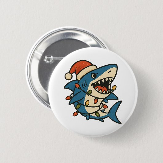 Funny Christmas Shark Santa Hat Button (Vorne & Hinten)