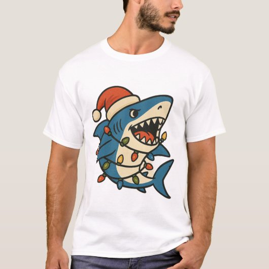 Funny Christmas Shark Santa Hat T-Shirt (Vorderseite)