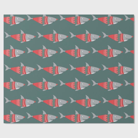 Funny Christmas Shark Wrapping Paper Geschenkpapier (Flach)