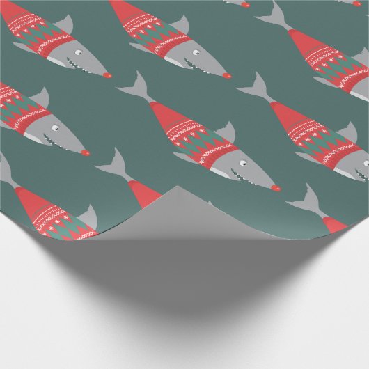 Funny Christmas Shark Wrapping Paper Geschenkpapier (Ecke)
