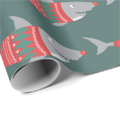 Funny Christmas Shark Wrapping Paper Geschenkpapier (Rolleneckpunkt)