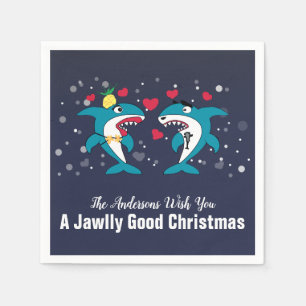 Funny Christmas Sharks Familienname Navy Serviette