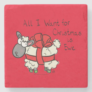 Funny Christmas Sheep Cartoon Steinuntersetzer