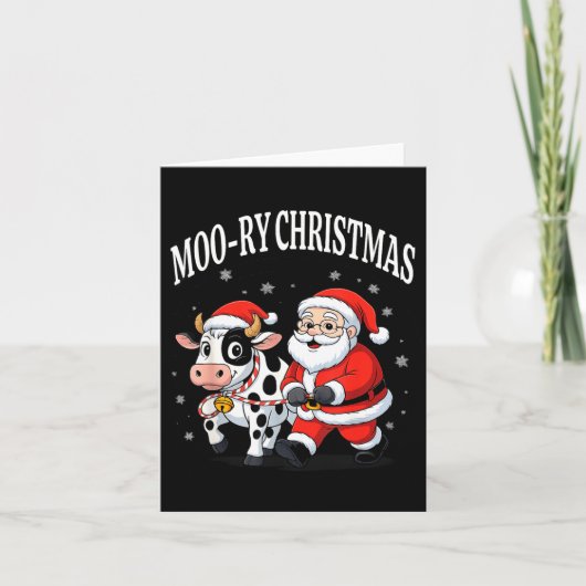 Funny Christmas Shirts - Cow Moo-ry Xmas Santa Karte (Vorderseite)
