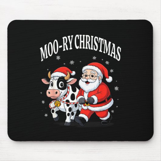 Funny Christmas Shirts - Cow Moo-ry Xmas Santa  Mousepad (Vorne)