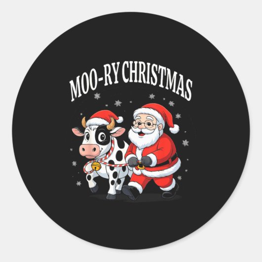 Funny Christmas Shirts - Cow Moo-ry Xmas Santa Runder Aufkleber (Vorderseite)