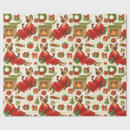 Funny Christmas Siamese Cat Pattern Holiday Chaos Geschenkpapier (Flach)