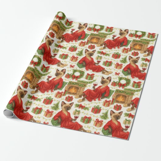 Funny Christmas Siamese Cat Pattern Holiday Chaos Geschenkpapier (Ungerollt)