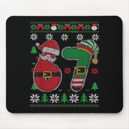 Funny Christmas Six Seven 67 Meme Santa Elf Retro Mousepad (Vorne)