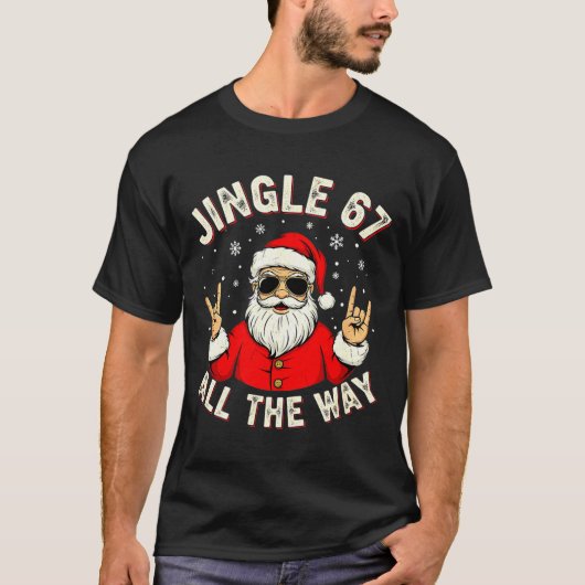 Funny Christmas Six Seven Santa Rock N' Roll Hands T-Shirt (Vorderseite)