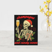 Funny Christmas Skeleton Champagne And Candy Canes Karte (Gelbe Blume)