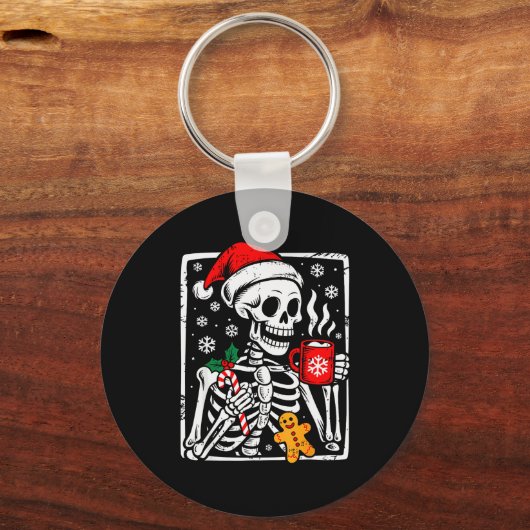 Funny Christmas Skeleton Hot Chocolate Xmas Men Wo Schlüsselanhänger (Vorderseite)