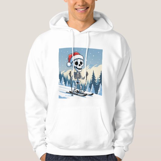 Funny Christmas Skeleton on Skis Hoodie (Vorderseite)