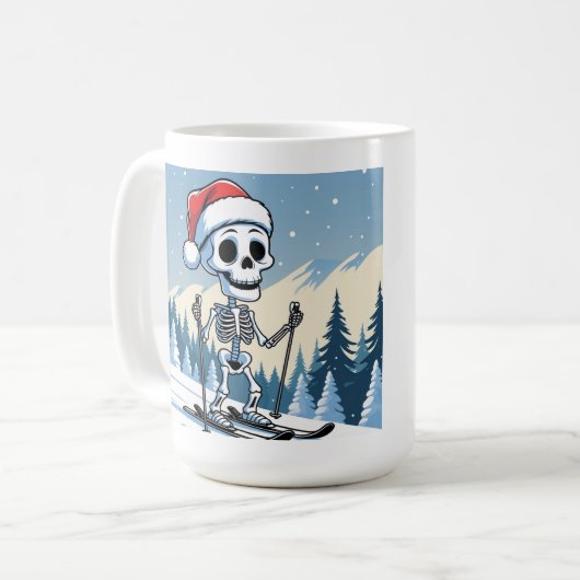 Funny Christmas Skeleton on Skis Kaffeetasse (Vorderseite Links)
