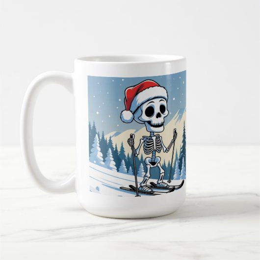 Funny Christmas Skeleton on Skis Kaffeetasse (Links)