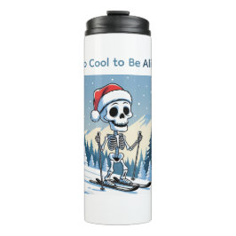 Funny Christmas Skeleton on Skis  Thermosbecher