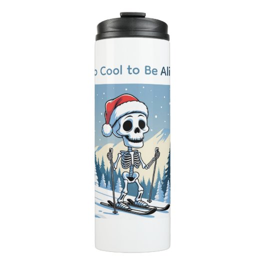 Funny Christmas Skeleton on Skis Thermosbecher (Vorderseite)