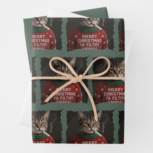 Funny Christmas Smoking Cat Sarcastic Holiday Meme Geschenkpapier Set (Beispiel)