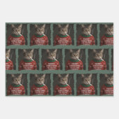 Funny Christmas Smoking Cat Sarcastic Holiday Meme Geschenkpapier Set (Vorderseite)