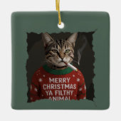 Funny Christmas Smoking Cat Sarcastic Holiday Meme Keramikornament (Vorderseite)