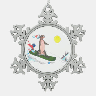 Funny Christmas Snowboarden Otter Holiday Design Schneeflocken Zinn-Ornament