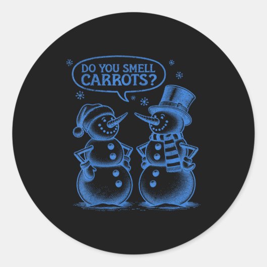 Funny Christmas Snowman Do You Smell Carrots  Runder Aufkleber (Vorderseite)