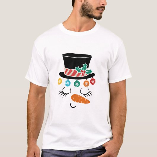 Funny Christmas Snowman Face Hat T-Shirt (Vorderseite)