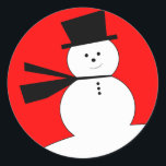 Funny Christmas Snowman mit Top Hat Runder Aufkleber<br><div class="desc">Ein schönes Cartoon-Bild eines Schneemanns. Anpassbare Hintergrundfarbe.</div>