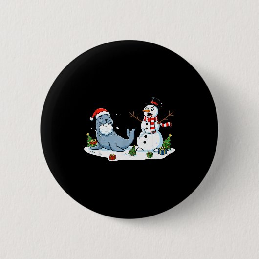 Funny Christmas Snowman Sea Lion Xmas Mens Womens Button (Vorderseite)